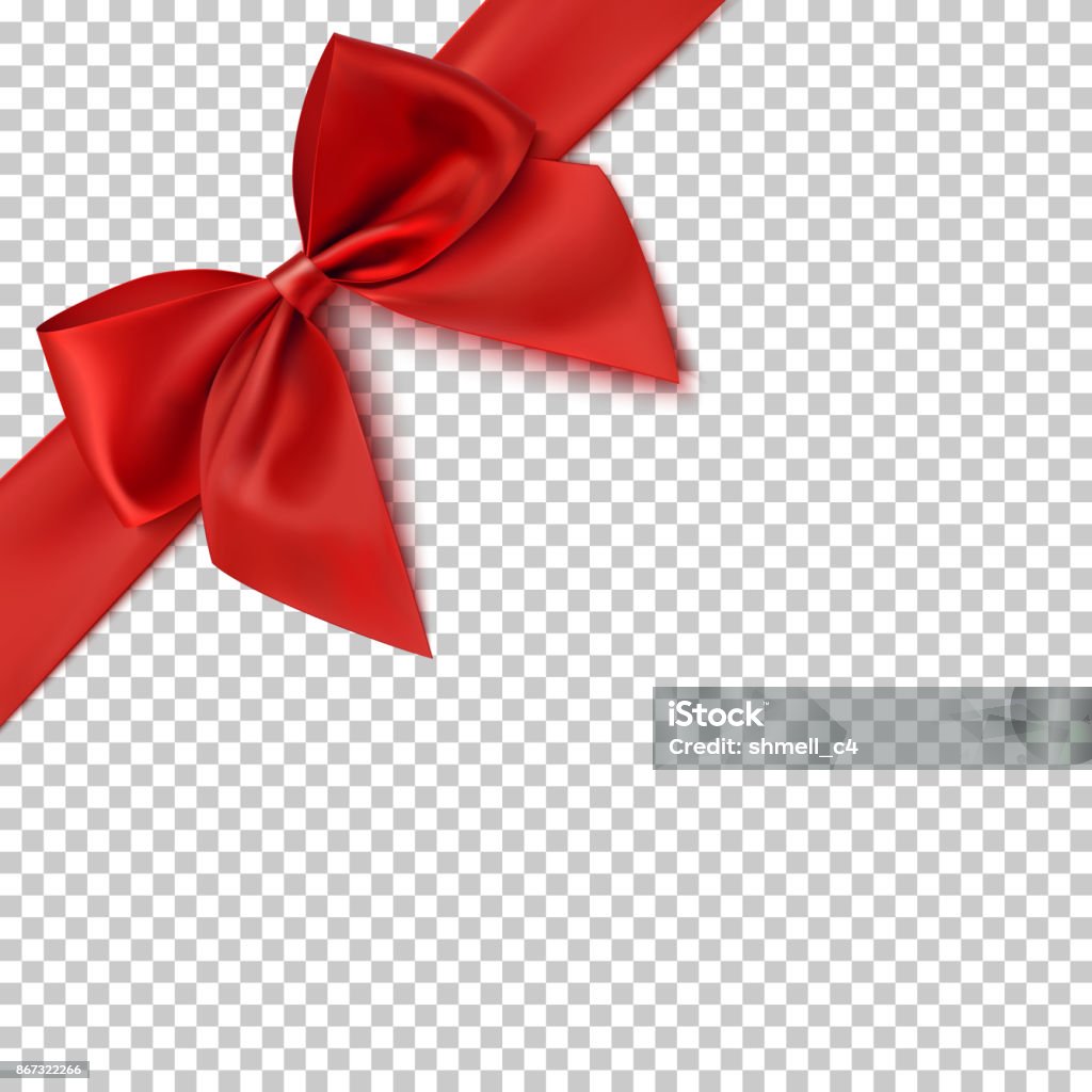 Realistic red bow and ribbon. Realistic red bow and ribbon isolated on transparent background. Vector illustration. Gift stock vector