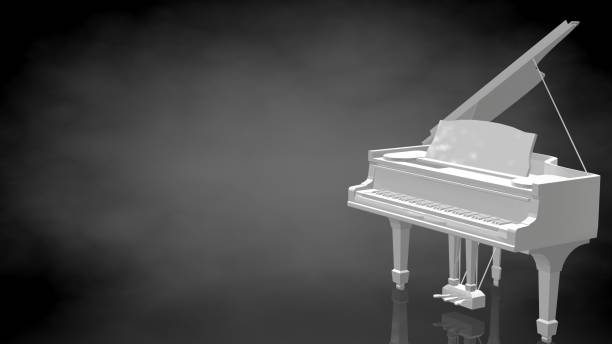 istock 3d rendering of a reflective piano on a dark black background 867322282