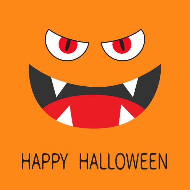 Evil Red Eyes Smiling Wicked Mouth With Fangs Tooth Tongue Angry