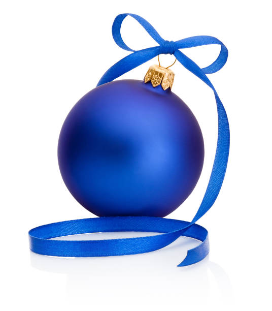 istock Blue Christmas bauble with ribbon bow isolated on white background 867326512