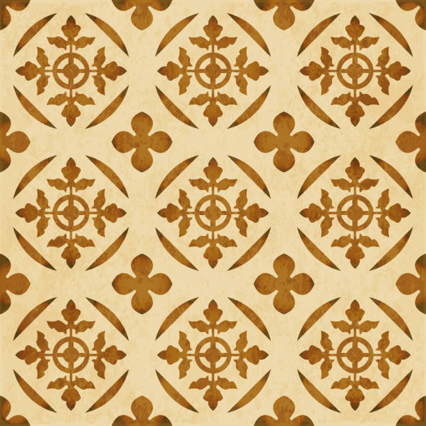 istock Retro brown watercolor texture grunge seamless background nature leaf round curve cross 867329454