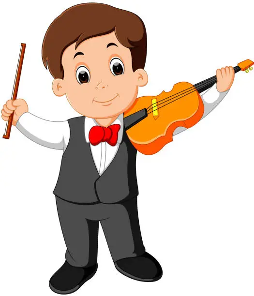 Vector illustration of Little boy playing violin