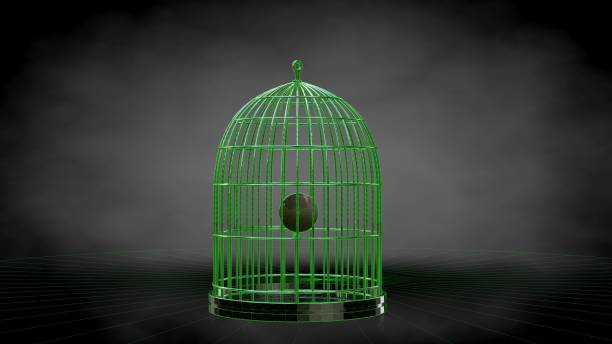 istock 3d rendering of a reflective cage on a dark black background 867336466