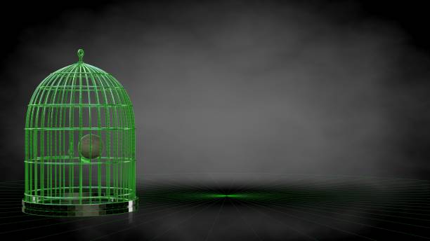 istock 3d rendering of a reflective cage on a dark black background 867336504