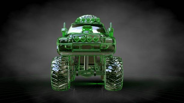 istock 3d rendering of a reflective big car on a dark black background 867337622