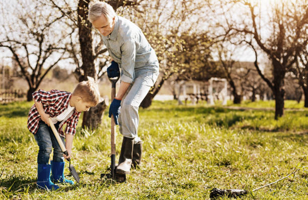 istock Confident kid helping his grandfather in the garden 867337668