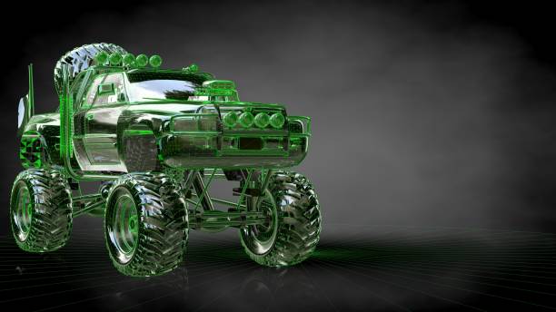 istock 3d rendering of a reflective big car on a dark black background 867337702