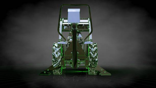 3d rendering of a reflective digger machine on a dark black background