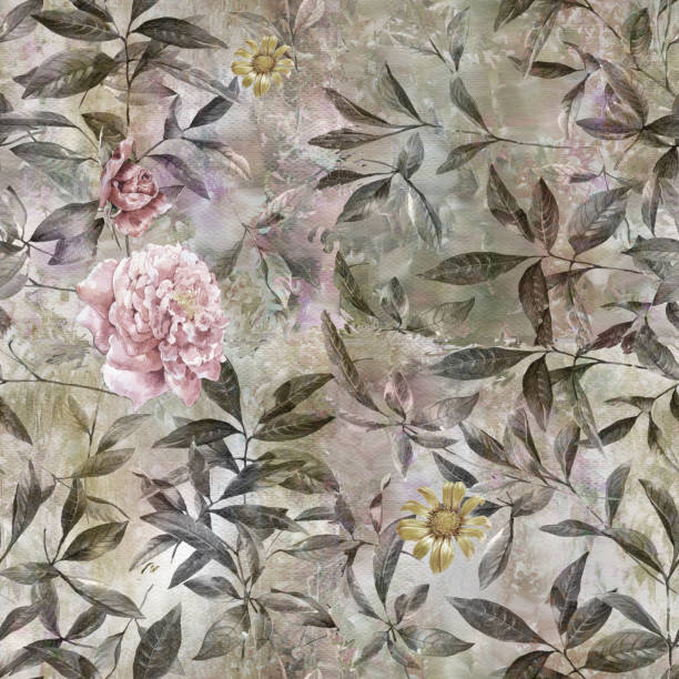 istock Watercolor painting of leaf and flowers, seamless pattern 867339230