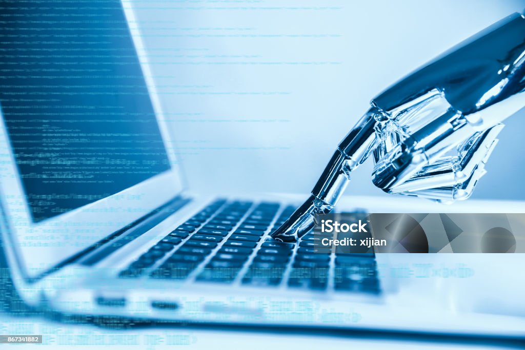Artificial intelligence using laptop Automated Stock Photo