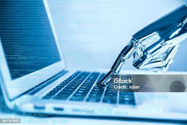 Artificial Intelligence Using Laptop Stock Photo - Download Image Now - Automated, Artificial Intelligence, Robot