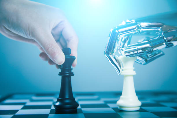 Artificial Intelligence Playing Chess With Human Artificial Intelligence Playing Chess With Human computer chess stock pictures, royalty-free photos & images