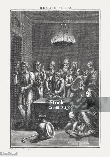 Institution Of The Passover Copperplate Engraving Published C1850 Stock Illustration - Download Image Now