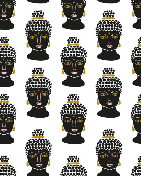 Vector buddha seamless pattern. Hand drawn print design for fabric, wrap paper or wallpaper. Vector buddha seamless pattern. Hand drawn print design for fabric, wrap paper or wallpaper. buddha face stock illustrations