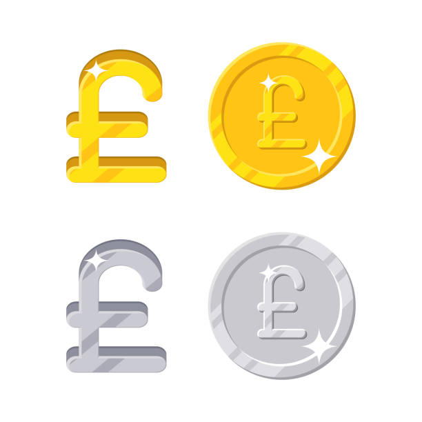 Pound sign Pond sign. Gold and silver symbol of the currency and coins. Vector in cartoon style isolated on white background. Business and financial series. Money icon british coins stock illustrations