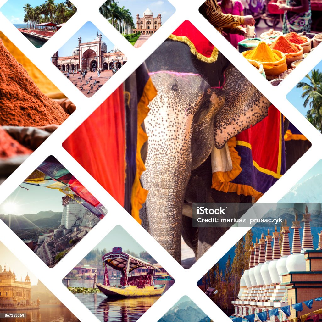 Collage aus Bildern von Indien - Reisen-Hintergrund - Lizenzfrei Composite-Technik Stock-Foto