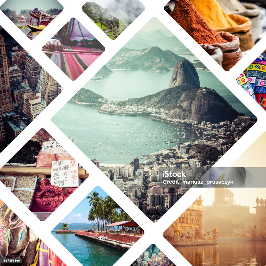 Collage of travell images - travel background Image Montage Stock Photo