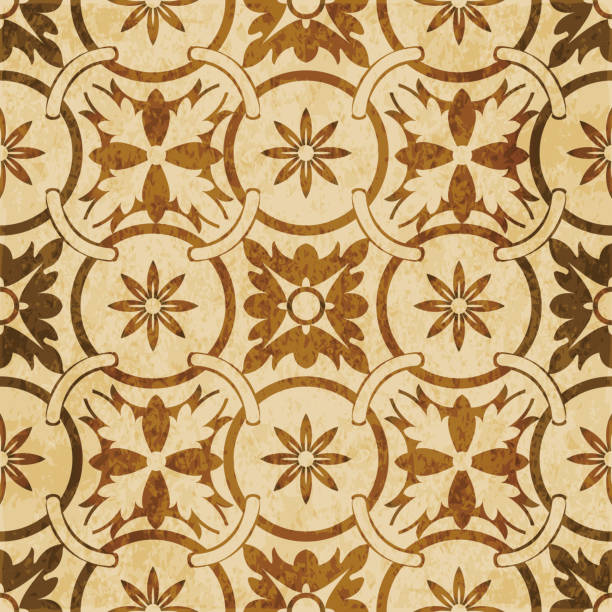 istock Retro brown watercolor texture grunge seamless background round cross flower chain 867356470