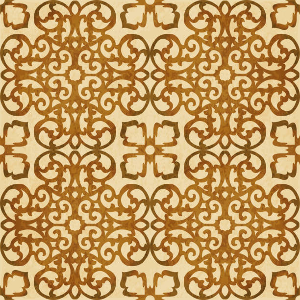 istock Retro brown watercolor texture grunge seamless background spiral round kaleidoscope cross flower 867359548