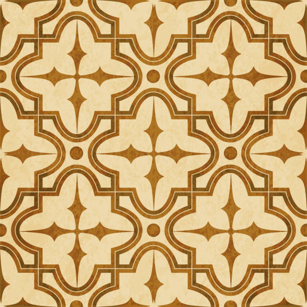 istock Retro brown watercolor texture grunge seamless background cross round square line geometry 867360090