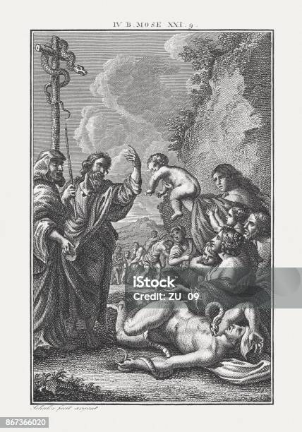 Moses Lift Up A Serpent Of Brass Stock Illustration - Download Image Now - Adult, Art Product, Bible