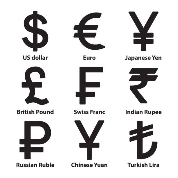 währungen-symbol icons set. vektor. - währungssymbol stock-grafiken, -clipart, -cartoons und -symbole