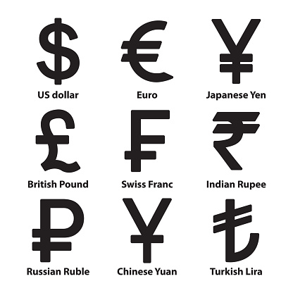 Currencies symbol icons set. Vector. eps10