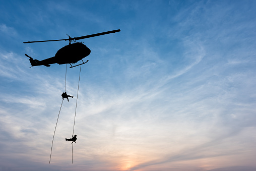 Frankfurt, Germany - September 21, 2023: A Kaman K-Max medium lift helicopter of ROTEX Aviation AG operating on a construction site in Frankfurt, Germany. The Kaman K-MAX or K-1200 is a helicopter with intermeshing rotors designed and produced by the American manufacturer Kaman Aircraft.