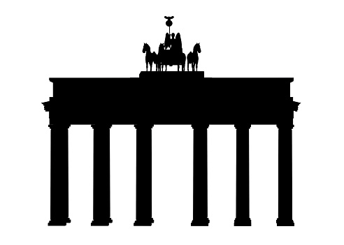 Computer generated 2D illustration with the silhouette of the Brandenburg Gate in Berlin