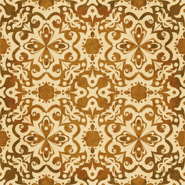 istock Retro brown watercolor texture grunge seamless background round spiral kaleidoscope flower 867371260