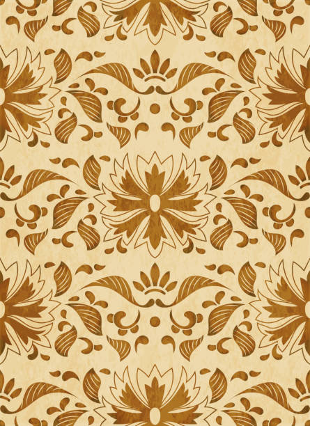 retro brązowa akwarela tekstura grunge bezszwowe tło botaniczny liść kwiat chintz - cork textured backgrounds circle stock illustrations