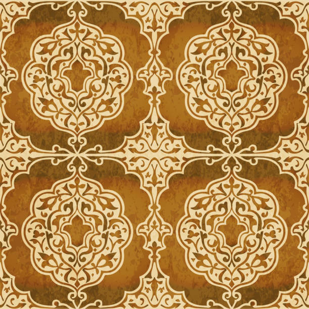 istock Retro brown watercolor texture grunge seamless background royal Islam spiral decoration frame 867378366