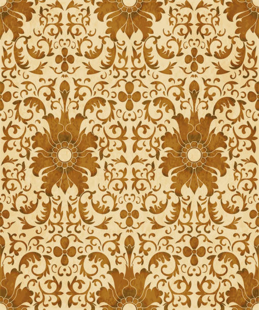 istock Retro brown watercolor texture grunge seamless background botanic spiral cross leaf flower 867381368