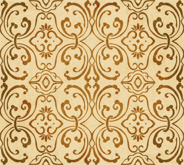 istock Retro brown watercolor texture grunge seamless background round spiral wave vine chain 867382308