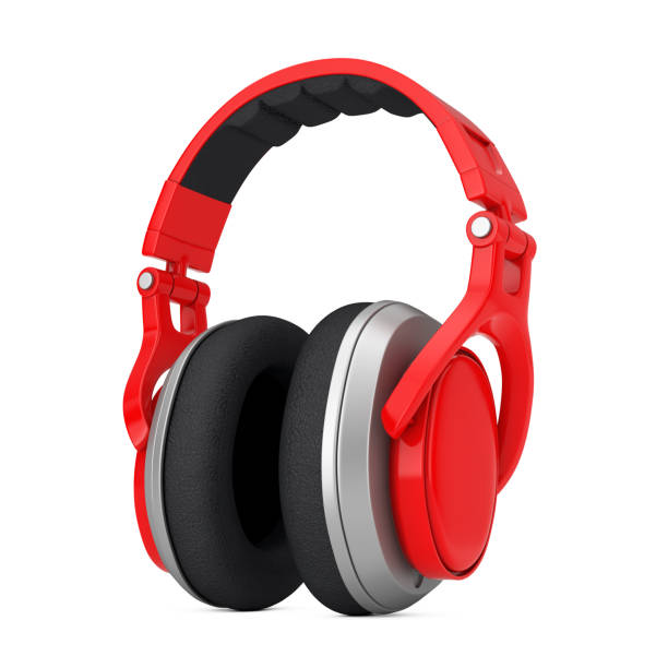 istock Red Wireless Headphones extreme closeup. 3d Rendering 867383638