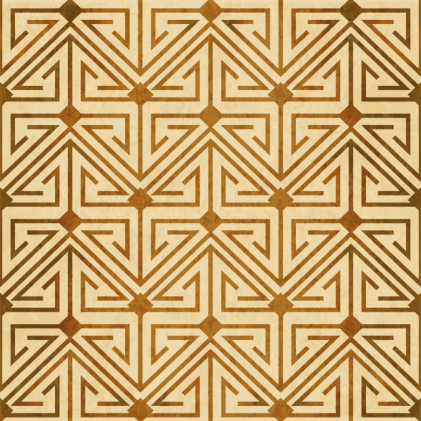 istock Retro brown watercolor texture grunge seamless background oriental triangle geometry cross line 867386220