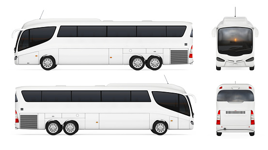 Big White Coach Tour Bus with Blank Surface for Yours Design on a white background. 3d Rendering