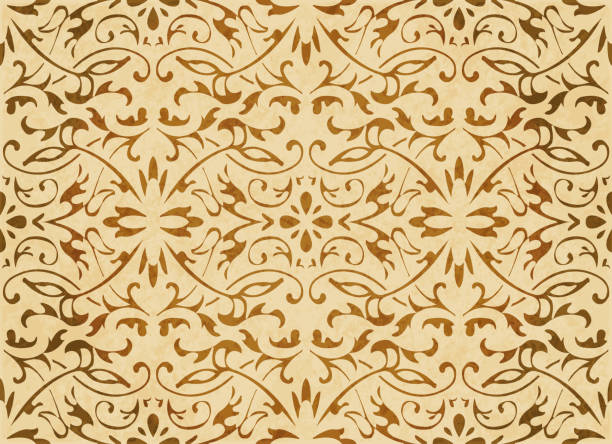 istock Retro brown watercolor texture grunge seamless background curve spiral vine leaf flower 867387098