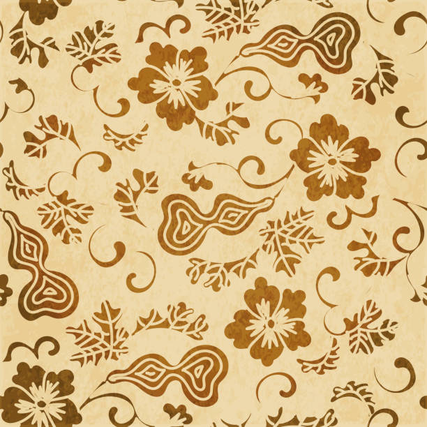 retro brązowa akwarela tekstura grunge bez szwu tła tykwy spiralny kwiat winorośli - cork textured backgrounds circle stock illustrations