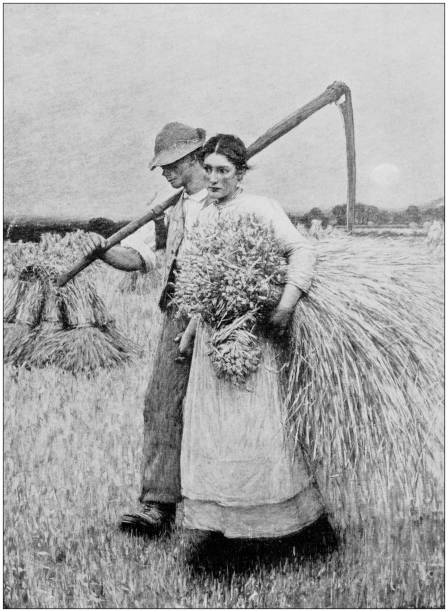 Antique dotprinted photo of paintings: Farmers
