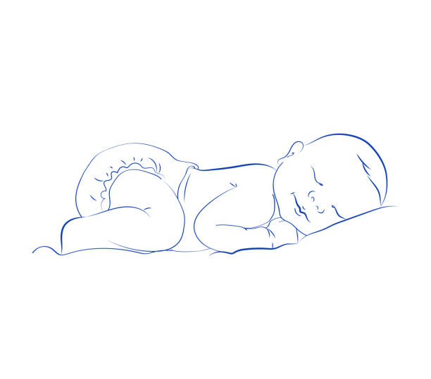 ilustraciones, imágenes clip art, dibujos animados e iconos de stock de hermoso vector dormir recién nacido. lindo niño dormido poco. dibujo de contorno, dibujado a mano. - babies only illustrations