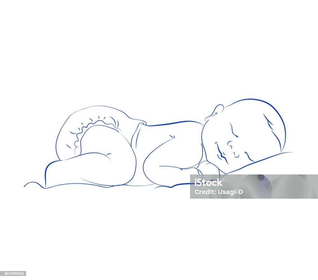 Lovely Newborn Sleeping Vector. Cute Little Sleeping Child. Contour Sketch, Hand Drawn. Lovely Newborn Sleeping Vector. Cute Little Sleeping Child. Contour Sketch, Hand Drawn. Cute Baby. Baby - Human Age stock vector