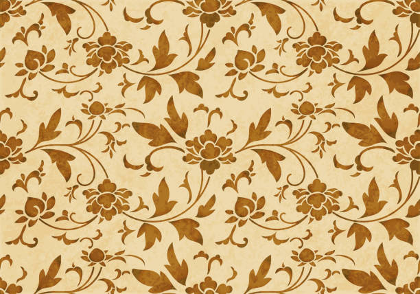 istock Retro brown watercolor texture grunge seamless background botanic spiral flower vine 867390362