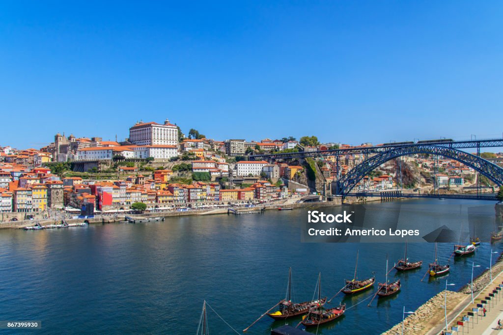 harbor View of the Dom Luis Bridge in Porto Architecture Stock Photo