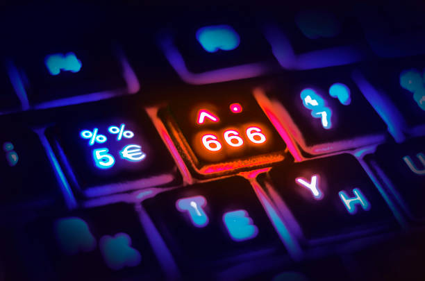 istock Three sixes, the number of the beast, Satan, evil, apocalypse. Luminous computer keyboard. 867398556