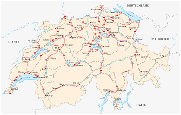 дорожная карта швейцарии - switzerland stock illustrations