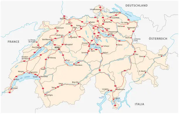 Vector illustration of Switzerland road map