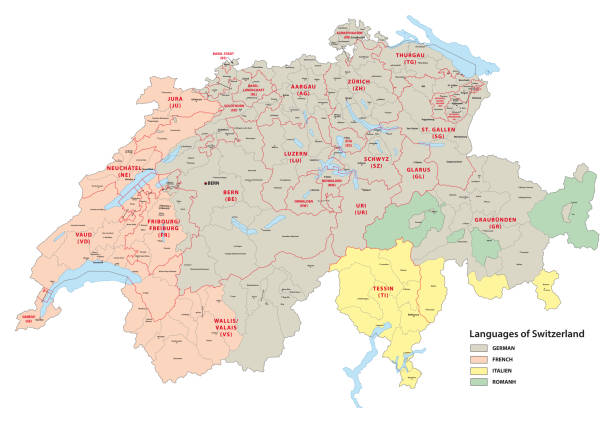 ilustraciones, imágenes clip art, dibujos animados e iconos de stock de idiomas de suiza mapa - geneva canton