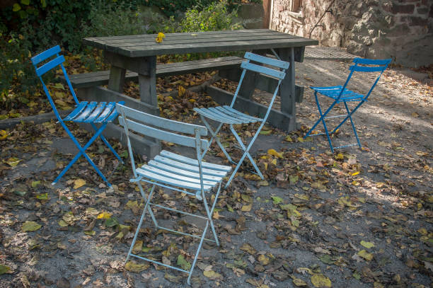 istock blues chairs in terrace garden by autumn 867399330