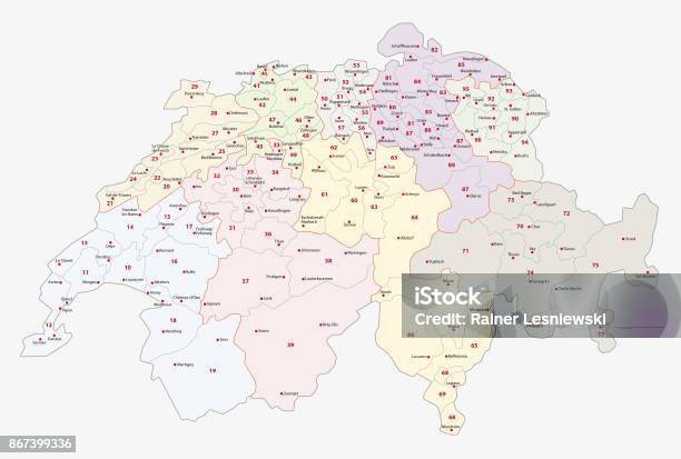 2digit Postcode Areas Switzerland Map Stock Illustration - Download ...